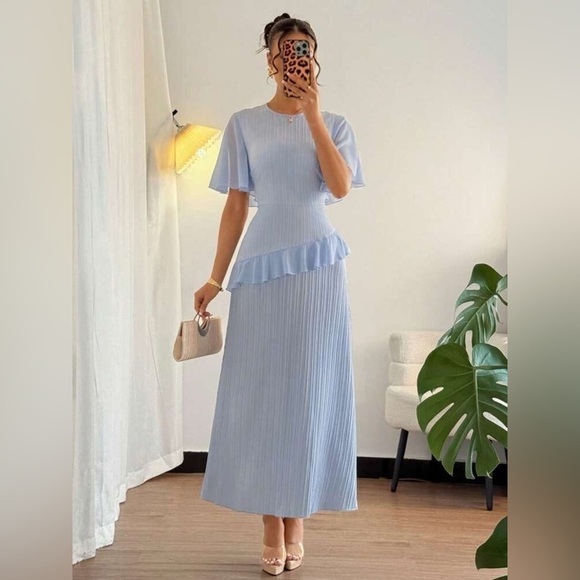 Ruffled Round Neck Flutter Sleeve Dress - Picture 5 of 6